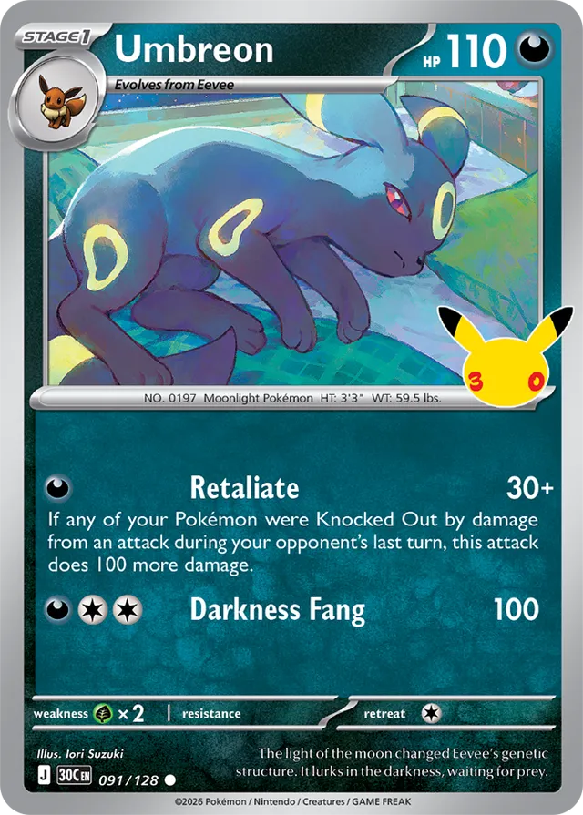 Umbreon: 30th Celebration 091/128 - Pokemon Card