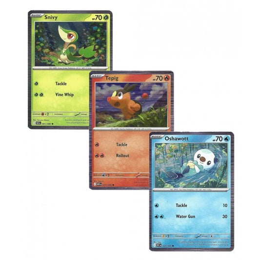 Snivy 001/086, Tepig 011/086 & Oshawott 021/086 Tinsel Holo Cards - Black Bolt & White Flare - Pokemon Cards